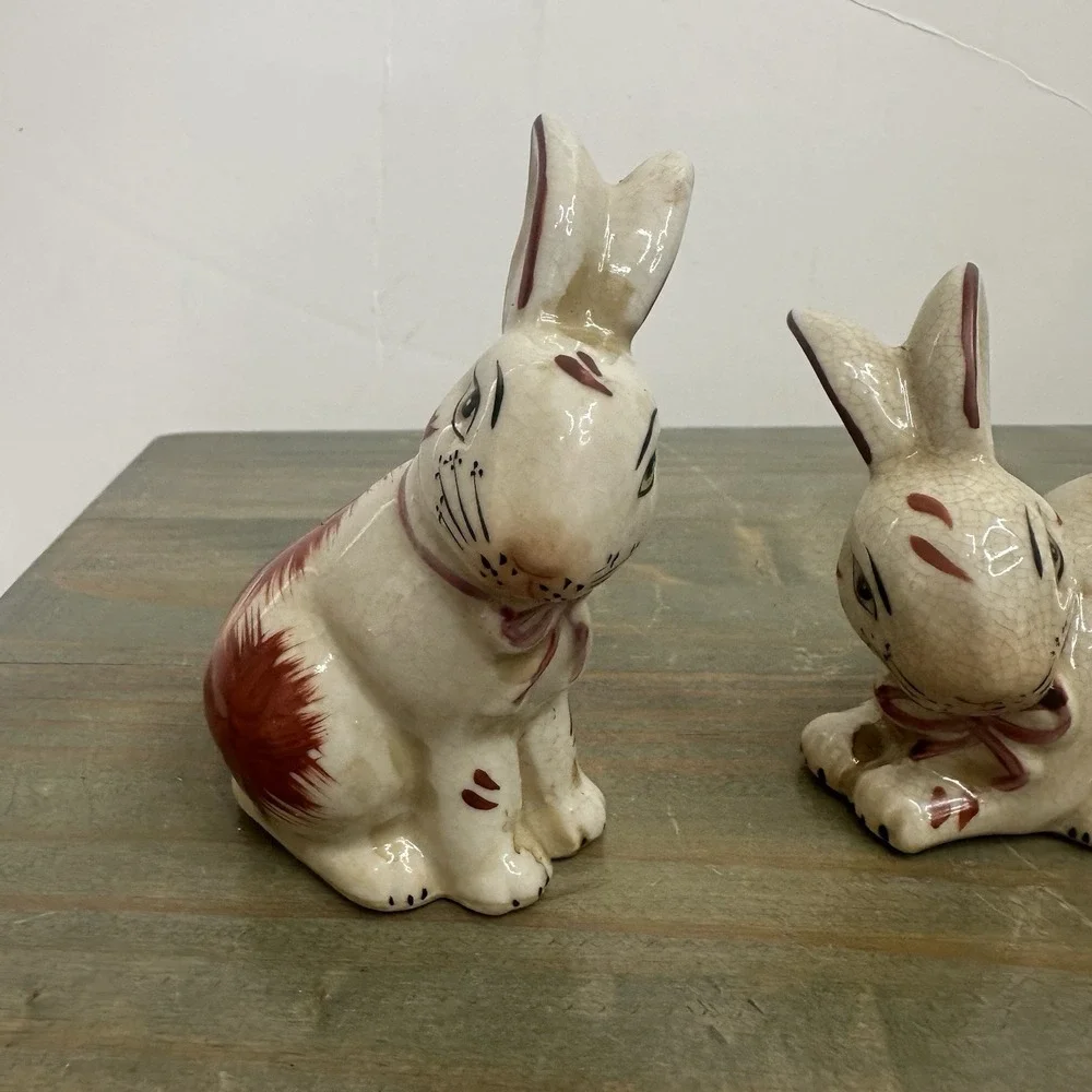 Lot Of 3 Staffordshire Style Bunny Rabbit Small Porcelain Figurine 3-4